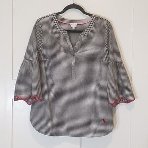 Talbots Oprah Collection Gingham Popover Top Embroidered Lady Bug Size Medium